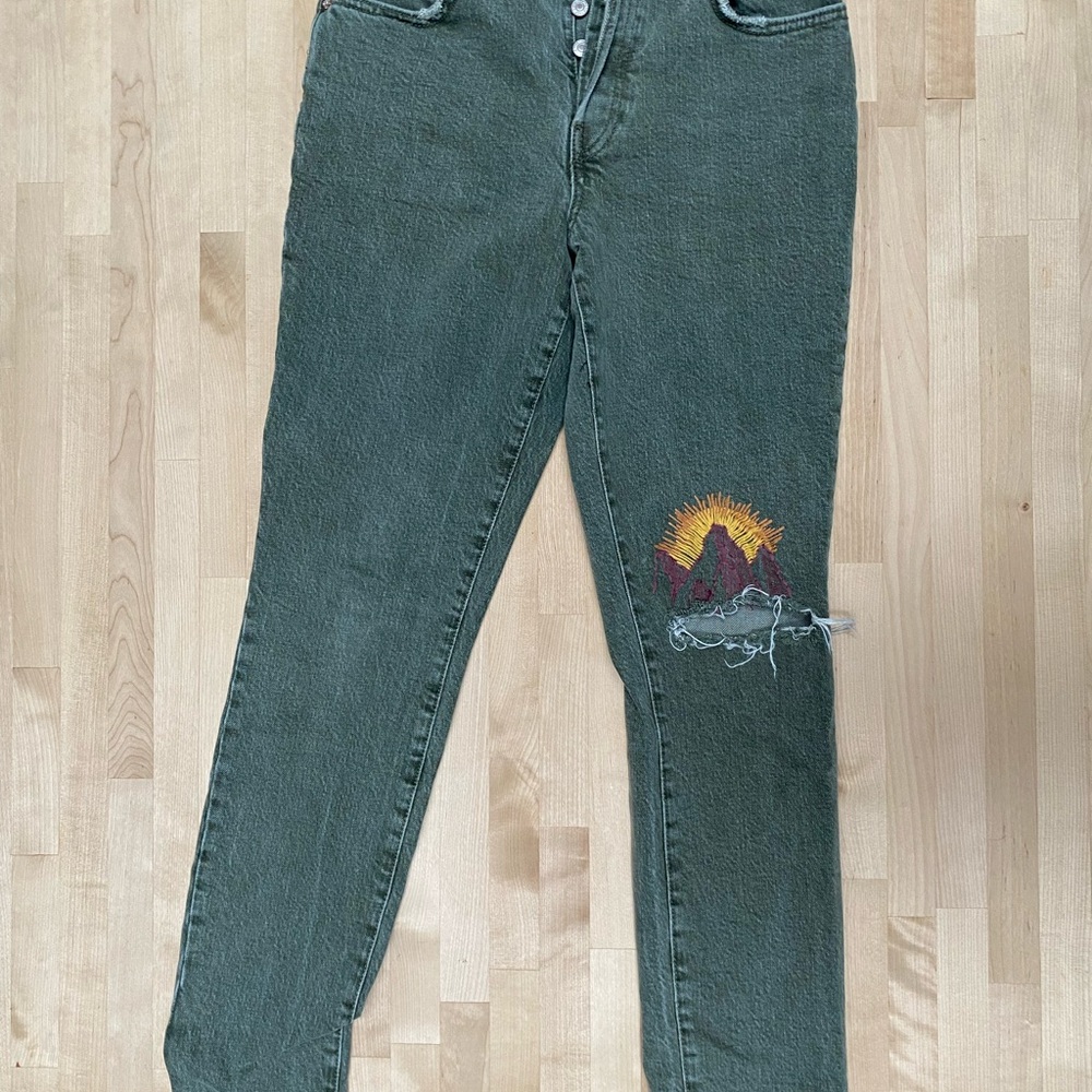Free People Green Embroidered Women's Jeans